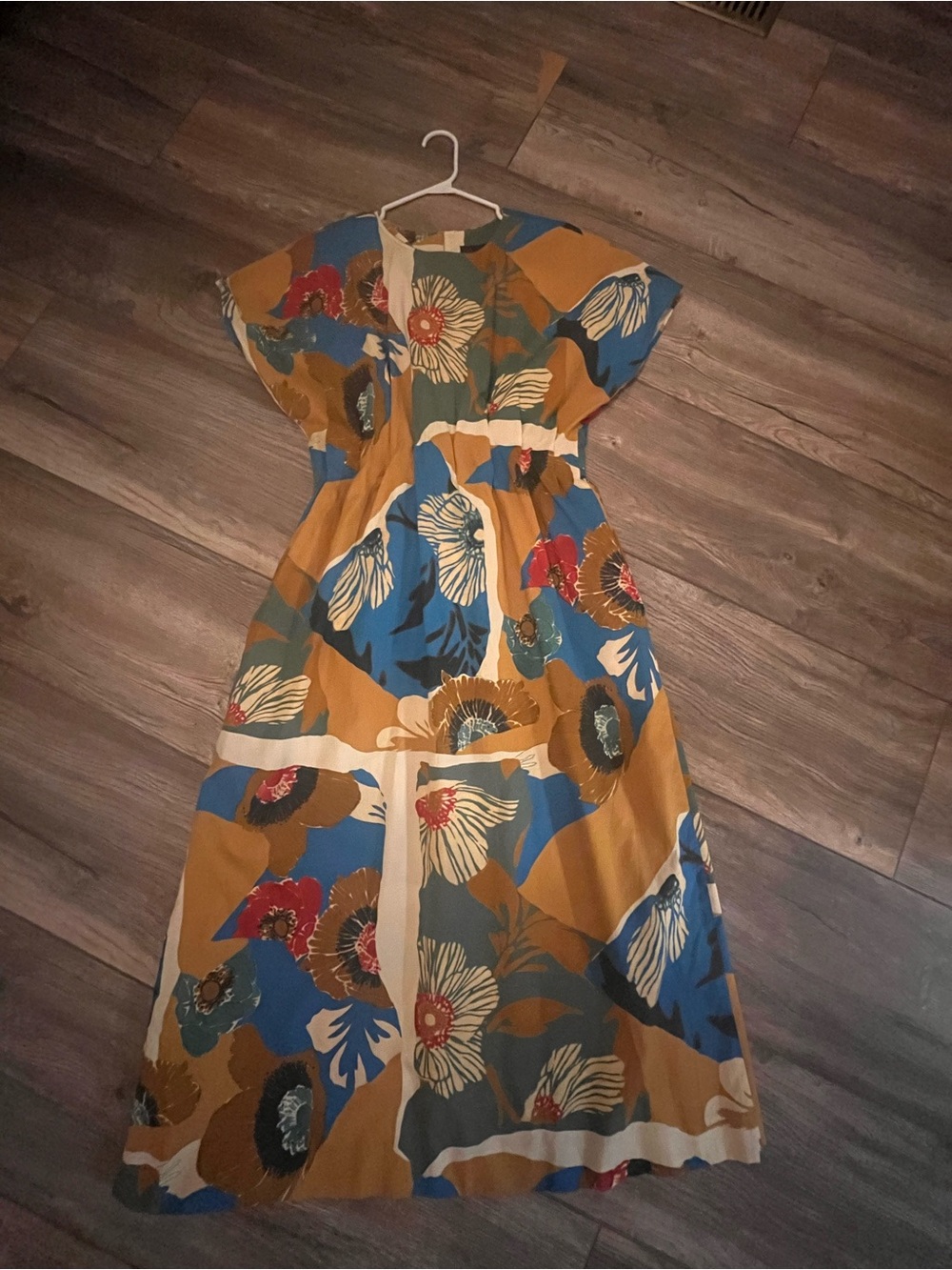 Zara Mustard and Blue Floral Maxi Dress